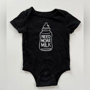 Black Baby Onesie with Milk Bottle Print